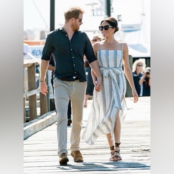 Reformation Linen Pineapple Midi Maxi Dress Black Licorice Small White Stripe - Picture 2 of 10